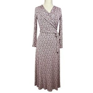Soft Surroundings Dress Womens Petite XS Red White Wrap Maxi Viscose Print Belt